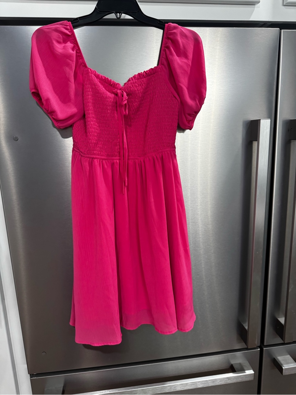 Girls' Hot Pink Puff-Sleeve Dress